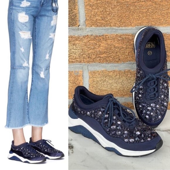 ASHMIDNIGHT 'MUSE BEADS' EMBELLISHEDLACE AND SATIN SNEAKERS 37/7 - Picture 1 of 14